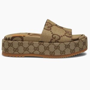 Gucci Women's Tan Monogram Slide Sandals